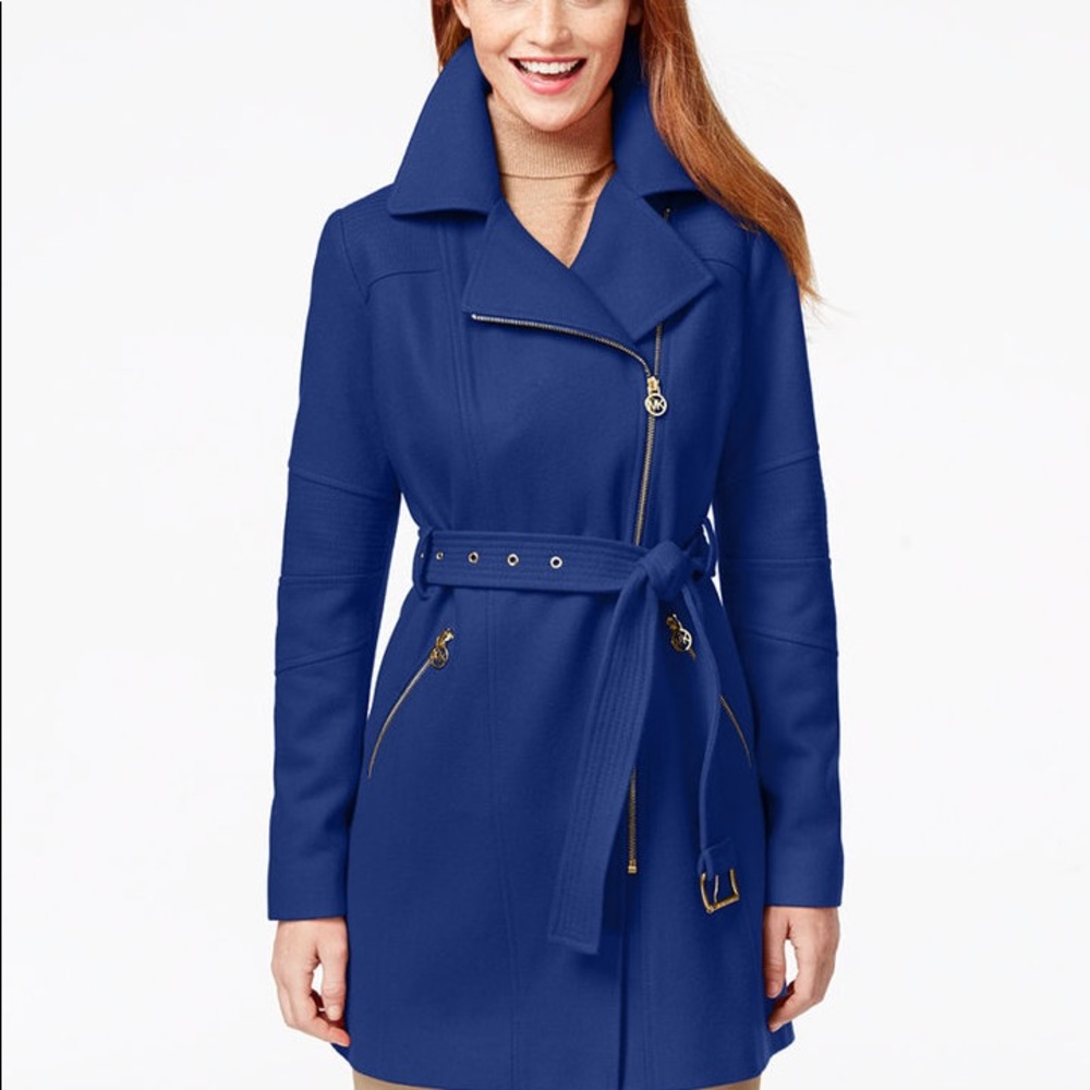 MICHAEL Michael Kors Asymmetrical Wool Coat Blue